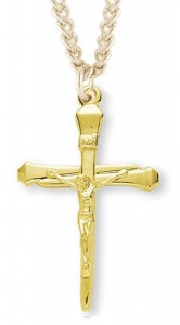 Men's 14kt Gold Over Sterling Silver Slimline Nail Crucifix Pendant + 24 Inch Gold Plated Endless Chain [HMR0490]