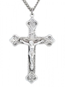 Men's Sterling Silver Budded Edge Crucifix Pendant with Chain Options [HMR0579]