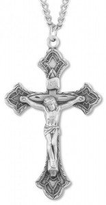 Men's Sterling Silver Budded Crucifix Necklace with Beaded Accents with Chain Options [HMR0627]