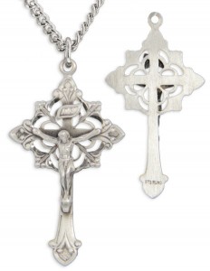 Men's Sterling Silver Fancy Crucifix Necklace Fleur-de-lis Points with Chain Options [HMR0665]