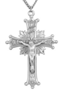 Men's Sterling Silver Starburst Crucifix Necklace Beaded Tips with Chain Options [HMR0804]