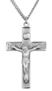Men's Large Sterling Silver Diamond Etched Crucifix Necklace with Chain Options [HMR0820]