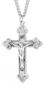 Men's Large Sterling Silver Elegant Tip Crucifix Necklace with Chain [HMR0824]