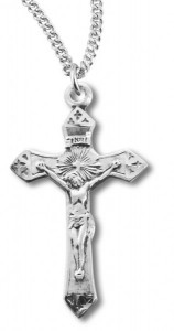 Women's Sterling Silver Etched Cross Tip Crucifix Necklace with Chain Options [HMR0811]