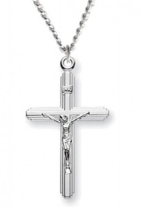 Crucifix with Cross on Cross Necklace, Sterling Silver with Chain [HMR1025]