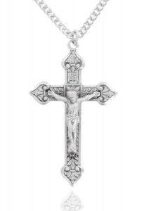 Large Men's Sterling Silver Antiqued Crucifix Necklace [HMR0770]