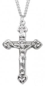 Men's Textured Heart Tip Crucifix Necklace, Sterling Silver with Chain Options [HMR0808]