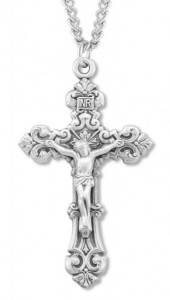 Men's Sterling Silver Fancy Scroll Crucifix Necklace with Chain Options [HMR0735]