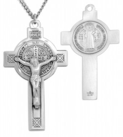 Large Men's Sterling Silver Saint Benedict Crucifix Necklace with Chain Options [HMR0829]