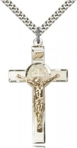 St. Benedict Crucifix Pendant, Two-Tone [BL5475]