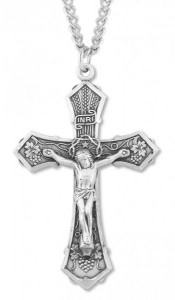 Men's Wheat and Grapes Crucifix Necklace, Sterling Silver with Chain Options [HMR0837]