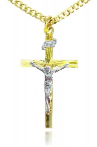 Women's Two Tone 14K Gold over Sterling Silver Risen Sun Crucifix [STM0001]