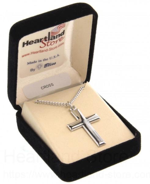 Men's High Polish Sterling Silver Cross Pendant + 24” 1.7mm Sterling Silver  Chain & Clasp