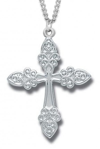 Cross Necklace, Sterling Silver with Chain - 18&quot; 1.8mm Sterling Silver Chain + Clasp