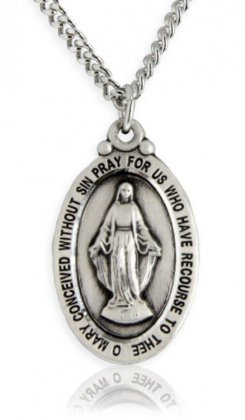 Men's Miraculous Medal, Sterling Silver - Rhodium Plated