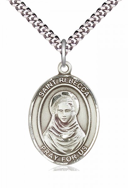 Men's Pewter Oval St. Rebecca Medal - 20&quot; Rhodium Plate Chain + Clasp