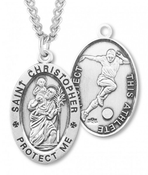 Oval Boy's St. Christopher Soccer Necklace With Chain - 20&quot; 2.2mm Stainless Steel Chain with Clasp