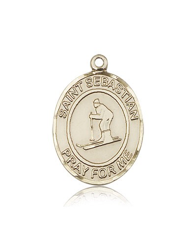 St. Sebastian Skiing Medal, 14 Karat Gold, Large - 14 KT Yellow Gold