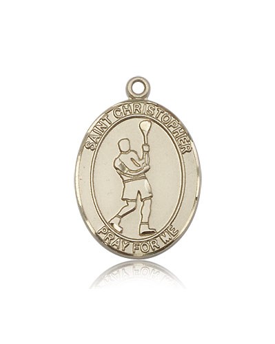 St. Christopher Lacrosse Medal, 14 Karat Gold, Large - 14 KT Yellow Gold