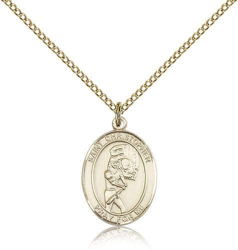 St. Christopher Softball Medal, Gold Filled, Medium - Gold-tone