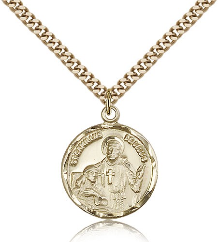 St. Camillus of Lellis Medal, Gold Filled - 24&quot; 2.4mm Gold Plated Endless Chain