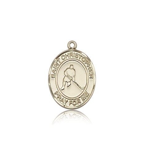 St. Christopher Ice Hockey Medal, 14 Karat Gold, Medium - 14 KT Yellow Gold