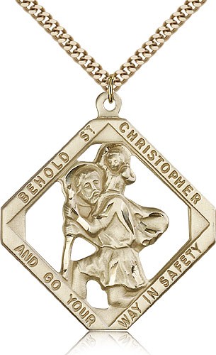 St. Christopher Medal, Gold Filled - 24&quot; 2.4mm Gold Plated Endless Chain