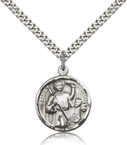 Genesius Medal, Sterling Silver - 24&quot; 2.4mm Rhodium Plate Endless Chain