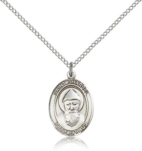 St. Sharbel Medal, Sterling Silver, Medium - 18&quot; 1.2mm Sterling Silver Chain + Clasp