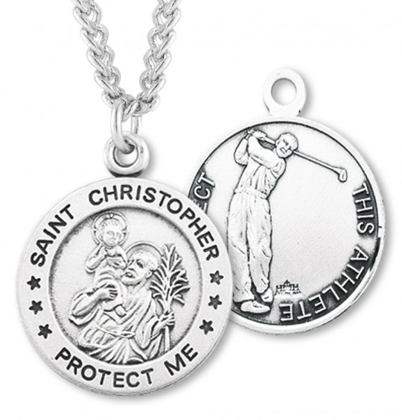 Round Boy's St. Christopher Golf Necklace With Chain - 20&quot; 2.2mm Stainless Steel Chain with Clasp