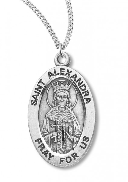 Women's St. Alexandra Necklace Oval Sterling Silver with Chain Options - 20&quot; 2.2mm Stainless Steel Chain with Clasp