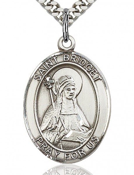 St. Bridget of Sweden Medal, Sterling Silver, Large - 24&quot; 2.4mm Rhodium Plate Endless Chain