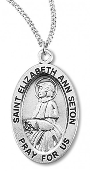 Women's St. Elizabeth Ann Seton Necklace Oval Sterling Silver with Chain Options - 20&quot; 2.2mm Stainless Steel Chain with Clasp