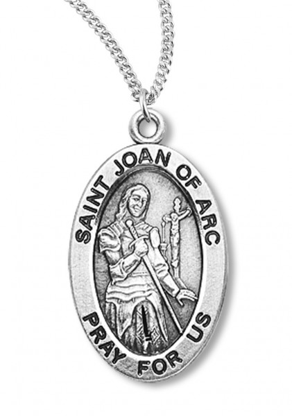 Women's St. Joan of Arc Necklace Oval Sterling Silver with Chain Options - 20&quot; 1.8mm Sterling Silver Chain + Clasp