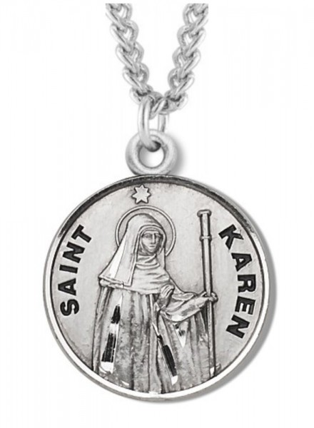 Women's St. Karen Necklace Round Sterling Silver with Chain Options - 20&quot; 1.8mm Sterling Silver Chain + Clasp