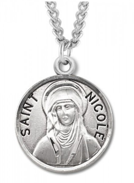 Women's St. Nicole Necklace Round Sterling Silver with Chain Option - 18&quot; 1.8mm Sterling Silver Chain + Clasp