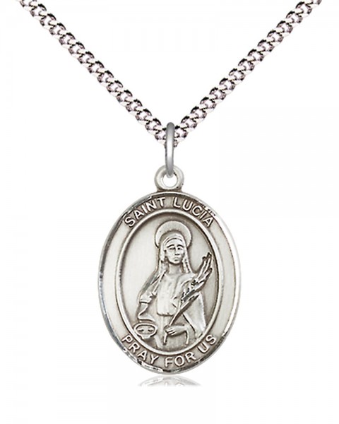 Women's Pewter Oval St. Lucia of Syracuse Medal - 18&quot; Rhodium Plated Medium Chain + Clasp