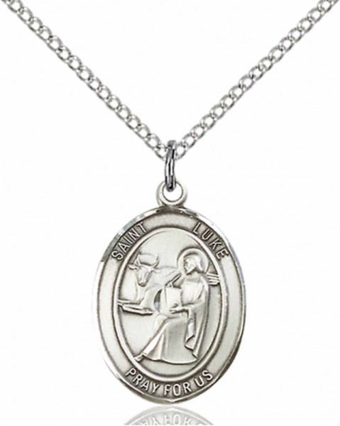 Women's Pewter Oval St. Luke the Apostle Medal - 18&quot; Rhodium Plated Medium Chain + Clasp