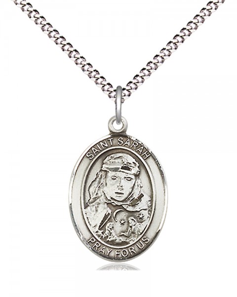 Women's Pewter Oval St. Sarah Medal - 18&quot; Rhodium Plated Medium Chain + Clasp