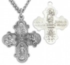 Men's Sterling Silver 4 Way Necklace with Sacred Heart Center with Chain Options