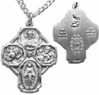 Men's Sterling Silver Beaded Border 4 Way Cross Necklace with Chain Options