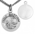 Women's Sterling Silver Small Baptism Necklace Round with Chain Options