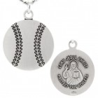 Baseball Shape Necklace with Jesus Figure Back in Sterling Silver