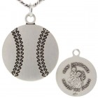 Baseball Shaped Necklace with Saint Christopher Back in Sterling Silver