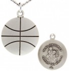 Basketball Shaped Necklace with Saint Christopher Back in Sterling Silver