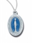 Women's Blue Sterling Silver Oval Miraculous Necklace with Chain Options