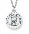 Youth Sterling Silver Round First Communion Necklace with Chain Options