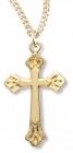 Women's 14kt Gold Over Sterling Silver Budded Etched Tip Cross Necklace + 18 Inch Gold Plated Chain &amp; Clasp