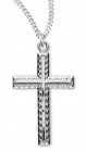 Women's Sterling Silver Etched Cross Necklace with Inlay with Chain Options