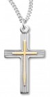 Women's Sterling Silver Two Tone Double Etch Cross Necklace with Chain Options